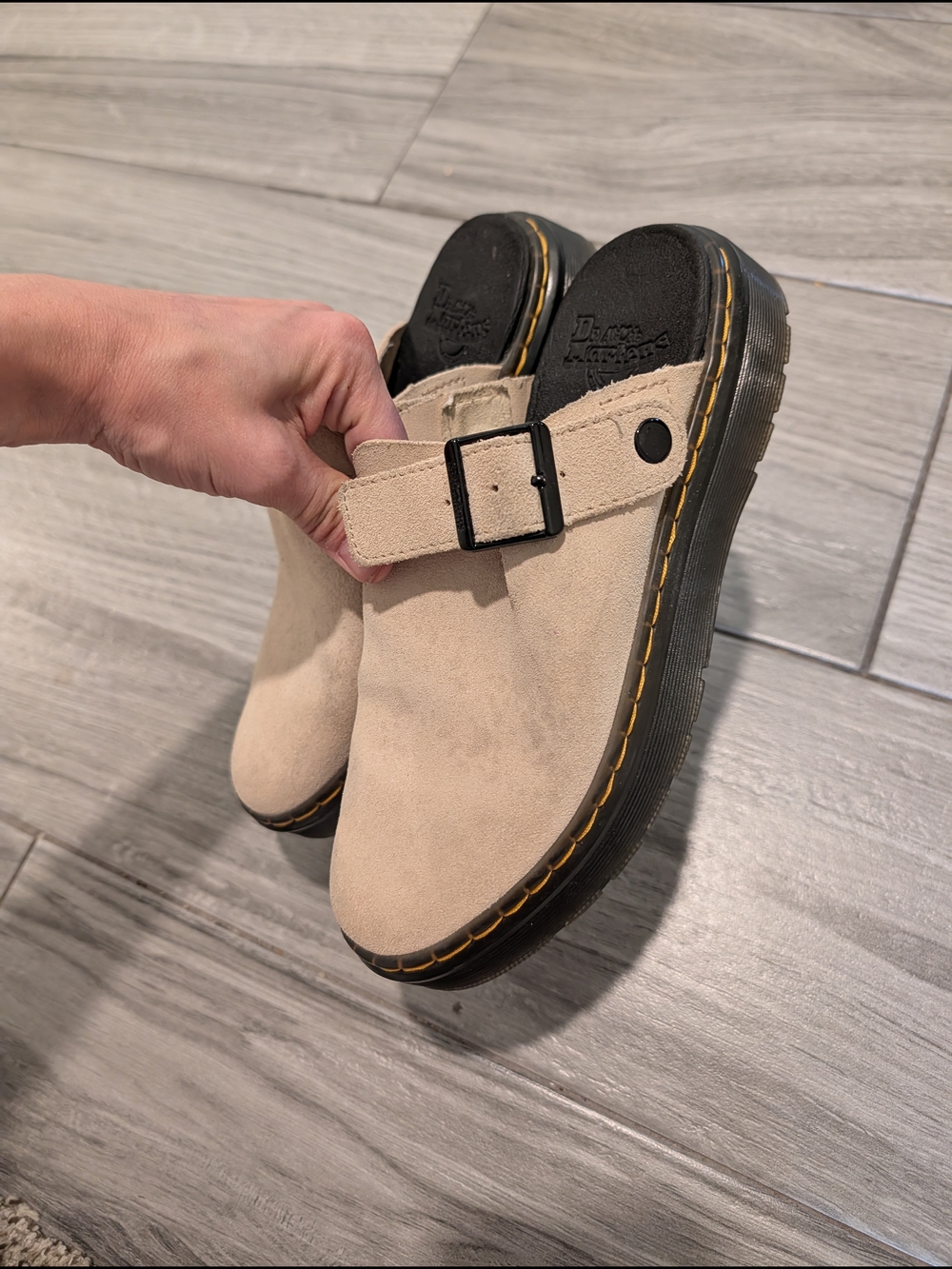 Dr. Martens Beige Suede Clogs
